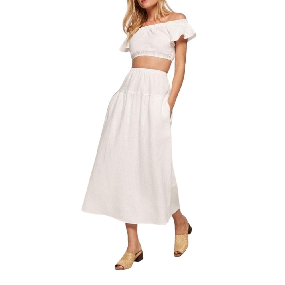 Reformation Brontë Two Piece‎ Linen Midi Skirt Set Nwot